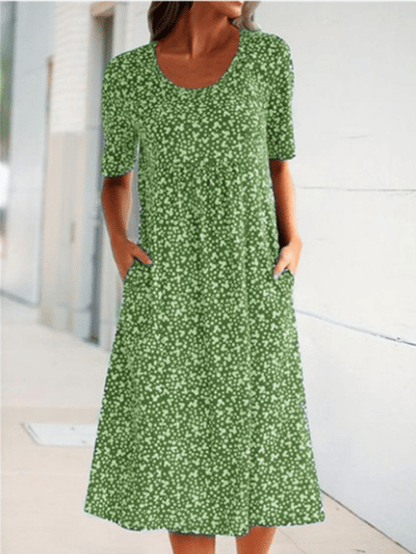 🎁Self-Tie Women Scoop Neck Floral Dress (8 Colors with Pockets)