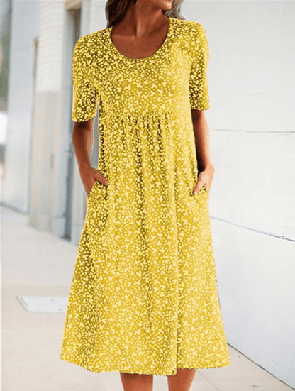 🎁Self-Tie Women Scoop Neck Floral Dress (8 Colors with Pockets)