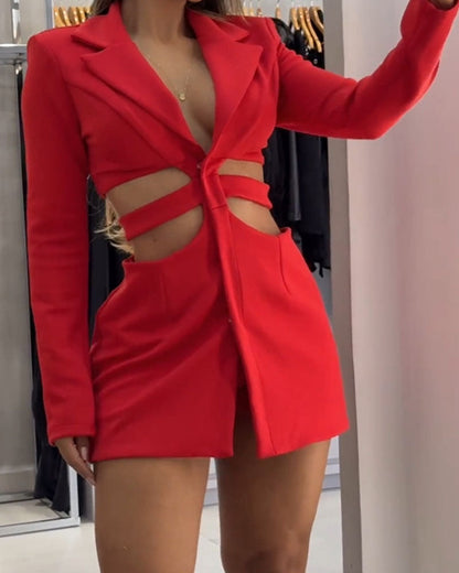 Casual Blazer Dress Sets With Hollow Waist
