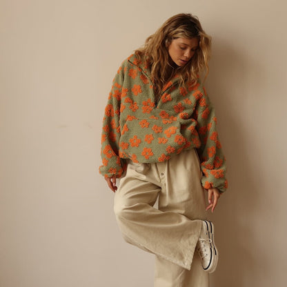 Sofia - Long-sleeved Floral Fleece Sweater