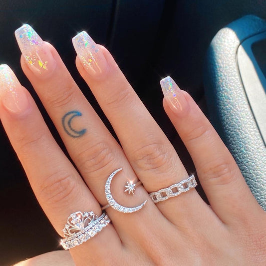 Moon and Stars Ring in Silver