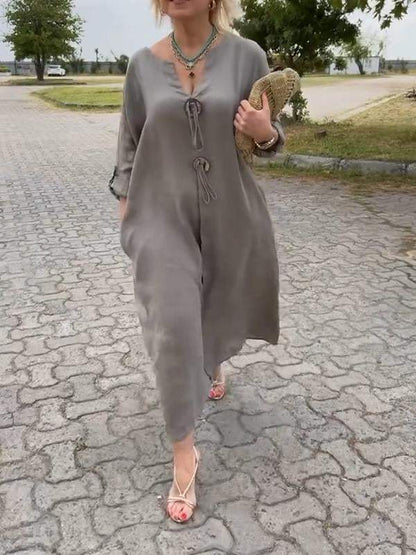 👗✨Casual V-Neck Dress Made of Cotton and Linen
