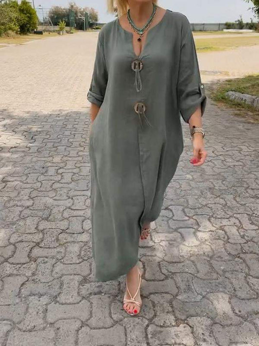 👗✨Casual V-Neck Dress Made of Cotton and Linen
