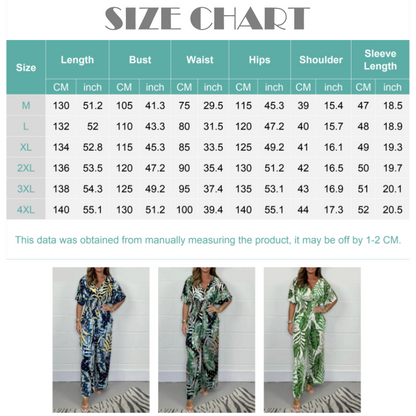 🥻Stylish Summer Jersey, Large Leaf Print, Elastic Waist