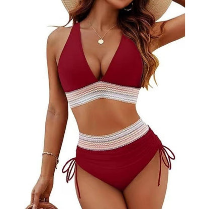 Halter bikini set - Light Blue with Retro Waistband