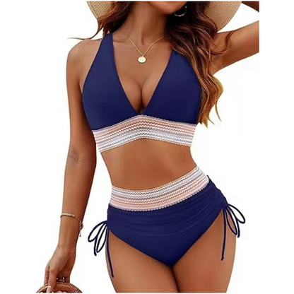 Halter bikini set - Light Blue with Retro Waistband