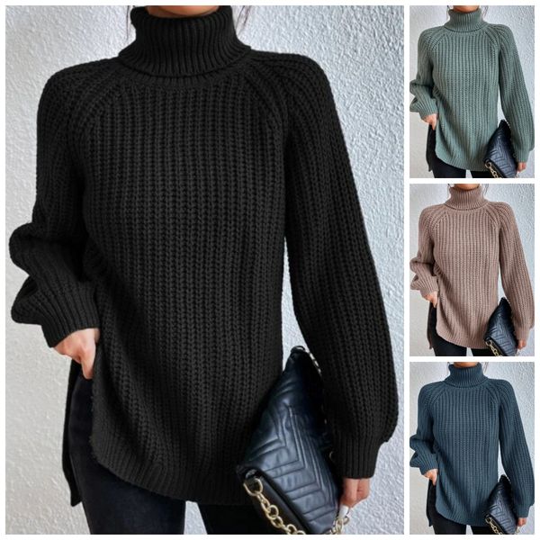 Big Sale‼️Cotton Sweater with Turtleneck and Raglan Sleeves with Split Hem