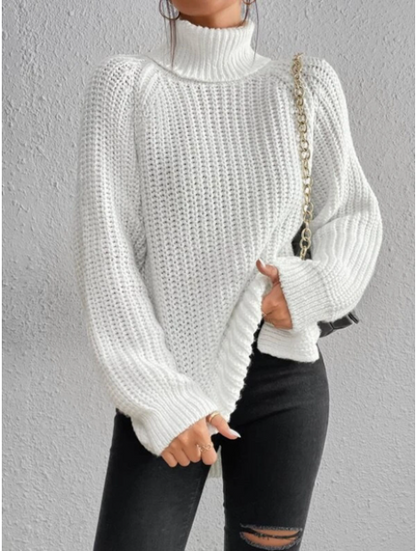 Big Sale‼️Cotton Sweater with Turtleneck and Raglan Sleeves with Split Hem