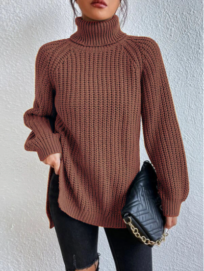 Big Sale‼️Cotton Sweater with Turtleneck and Raglan Sleeves with Split Hem