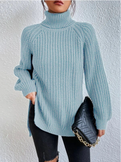 Big Sale‼️Cotton Sweater with Turtleneck and Raglan Sleeves with Split Hem