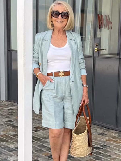 💐 Spring 2025 Sale 🔥Two-Piece Set with Top, Blazer and Shorts With Three-Dimensional Flowers