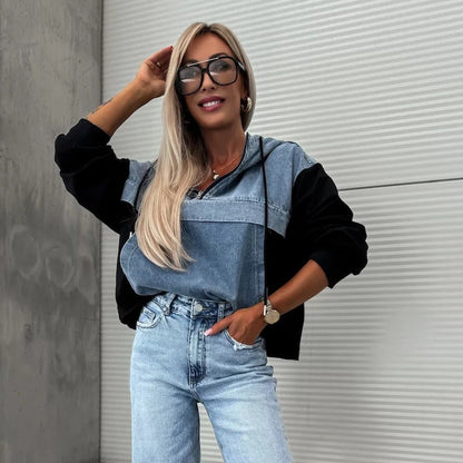 🔥Sale 50% - Women's Jeans Jacket with a Hood and Cord Strain