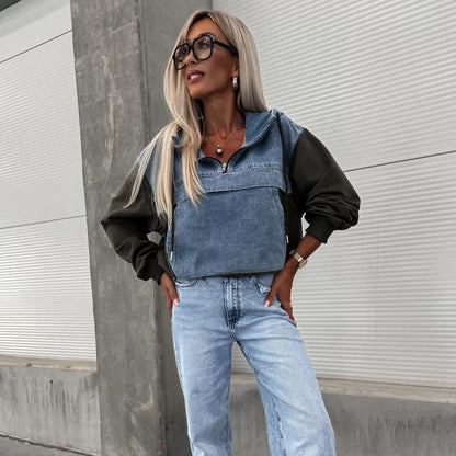 🔥Sale 50% - Women's Jeans Jacket with a Hood and Cord Strain