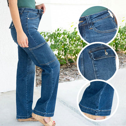 Women's High Waist Wide Leg Cargo Stretch Jeans