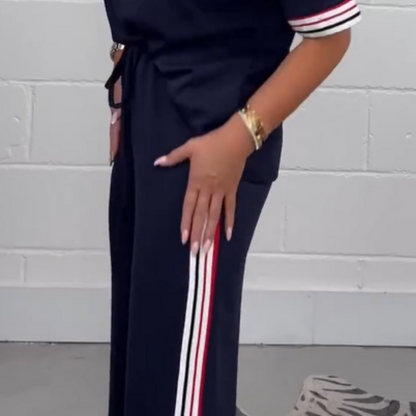 Short-Sleeved Side-Stripe T-Shirt and Wide-Leg Sweatpants