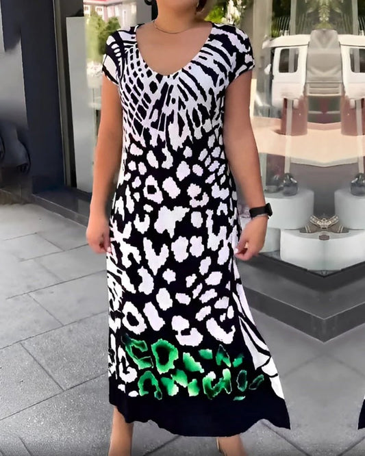 Casual Short-Sleeved Printed Dress